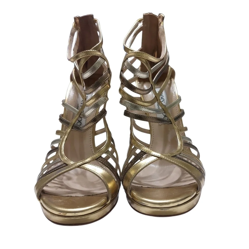 Jimmy Choo Gold Cage Virginia Heels- 39.5